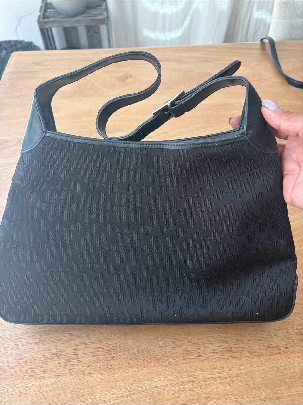 Coach Black Signature Jacquard Shoulder Bag with Adjustable Strap